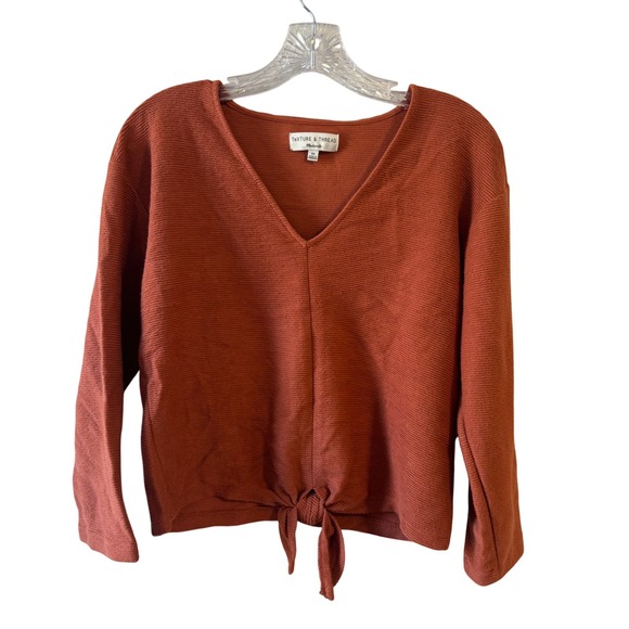 Madewell Sweaters - Madewell Texture Thread Rust Orange Long Sleeve Tie Front V Neck Sweater XS